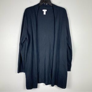 Chicos Black Long Sweater Cardigan sz 2 / Large Cotton Modern Classic